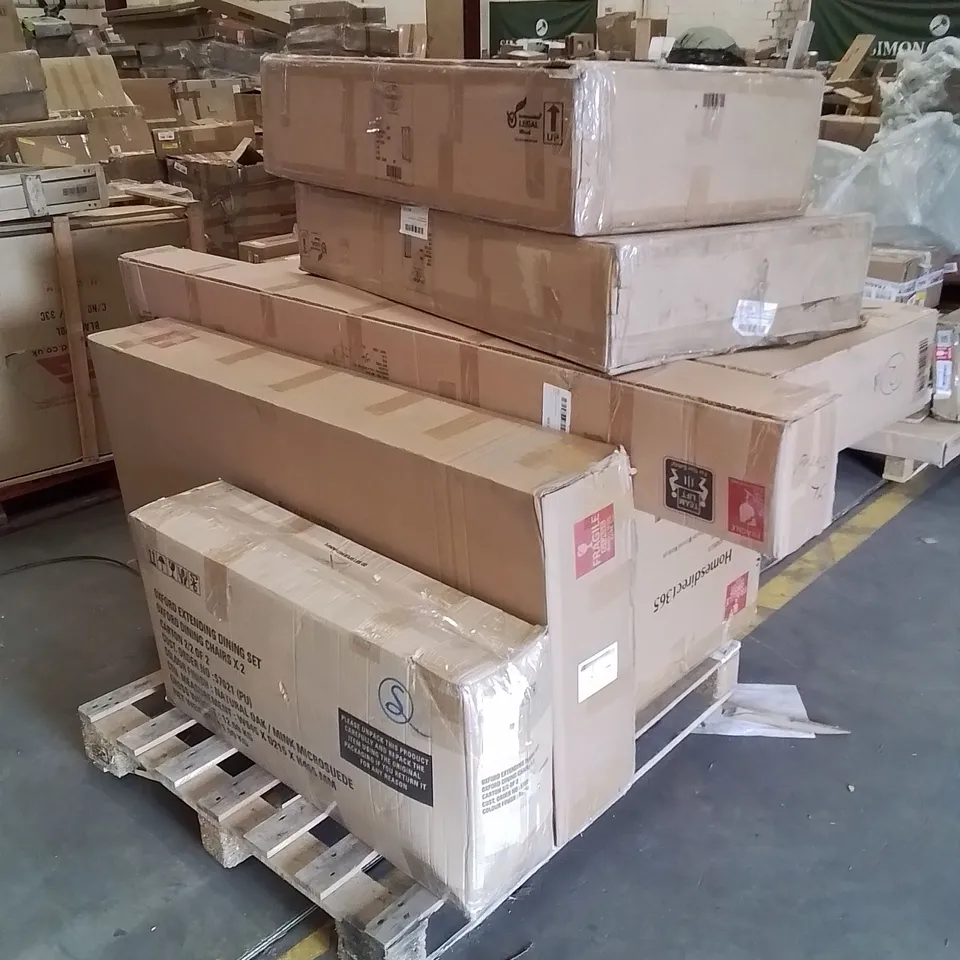 PALLET OF ASSORTED HOMES DIRECT 365 INCOMPLETE FURNITURE PARTS AND PIECES