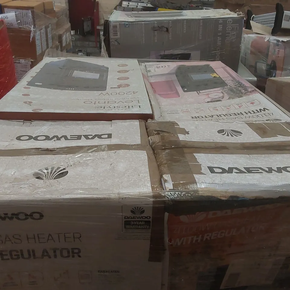 PALLET CONTAINING A VERY LARGE QUANTITY OF ASSORTED ELECTRIC ITEMS INCLUDING: DAEWOO 4100W GAS HEATERS
