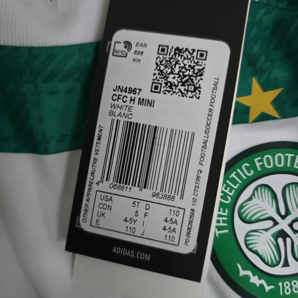 ADIDAS CELTIC FC KIDS HOME MINI KIT – JERSEY & SHORTS, UK 4-5Y
