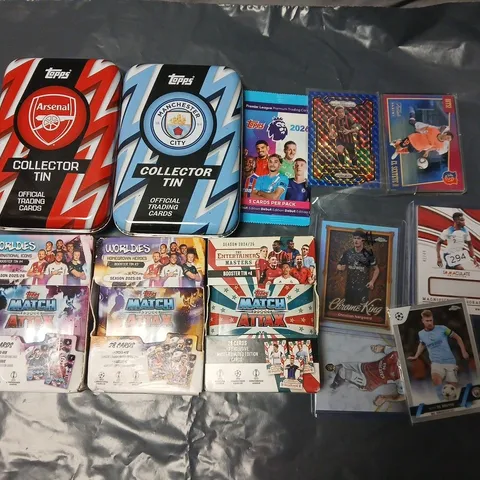 PREMIER LEAGUE FOOTBALL TRADING CARDS LOT – TOPPS COLLECTOR TINS (ARSENAL & MAN CITY) WITH MATCH ATTAX PACKS AND MAGNIFICENT MEMORABILIA CARDS