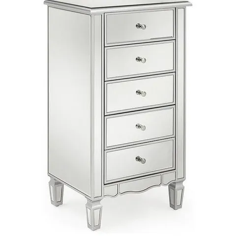 BOXED MIRAGE MIRRORED TALL 5 DRAWER CHEST (1 BOX)