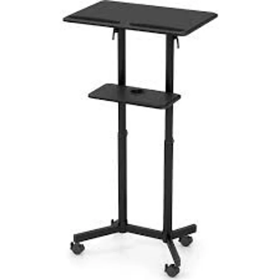 BOXED MOBILE LECTERN PODIUM HEIGHT-ADJUSTABLE ROLLING LAPTOP CART WITH TILTING TOP