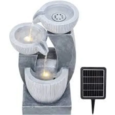 BOXED LIVING AND HOME 3-TIER STONE EFFECT CASCADING BOWL SOLAR LED WATER FEATURE