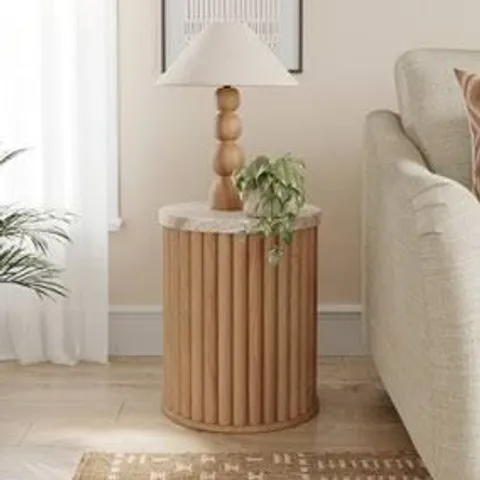 BOXED LUCIN TRAVERTINE SIDE TABLE