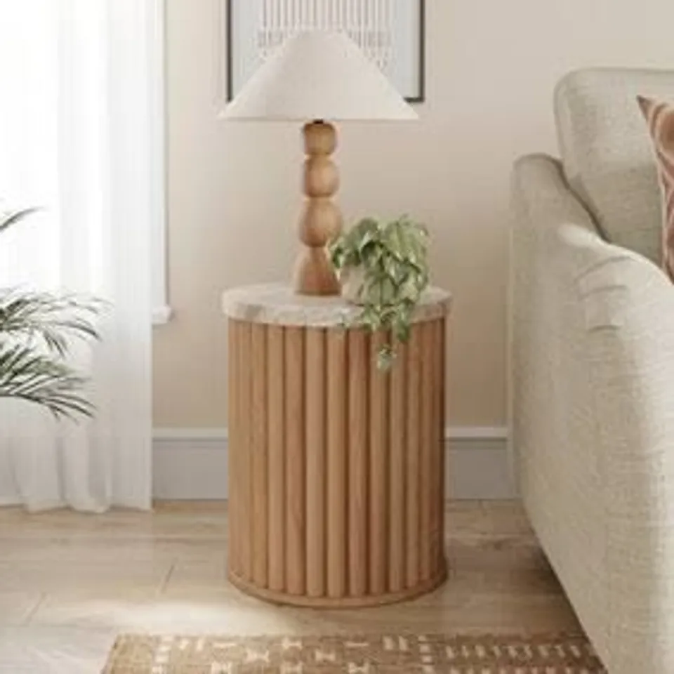 BOXED LUCIN TRAVERTINE SIDE TABLE