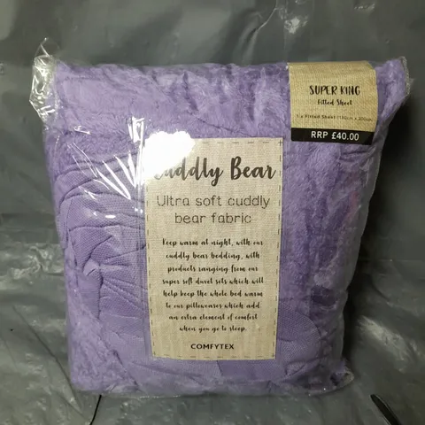 COMFYTEX CUDDLY BEAR FITTED SHEET IN PURPLE - SUPER KING