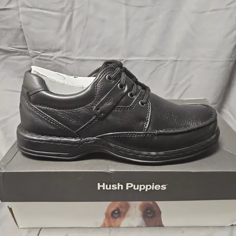BOXED HUSH PUPPIES RANDALL II BLACK LEATHER SHOES β UK 7
