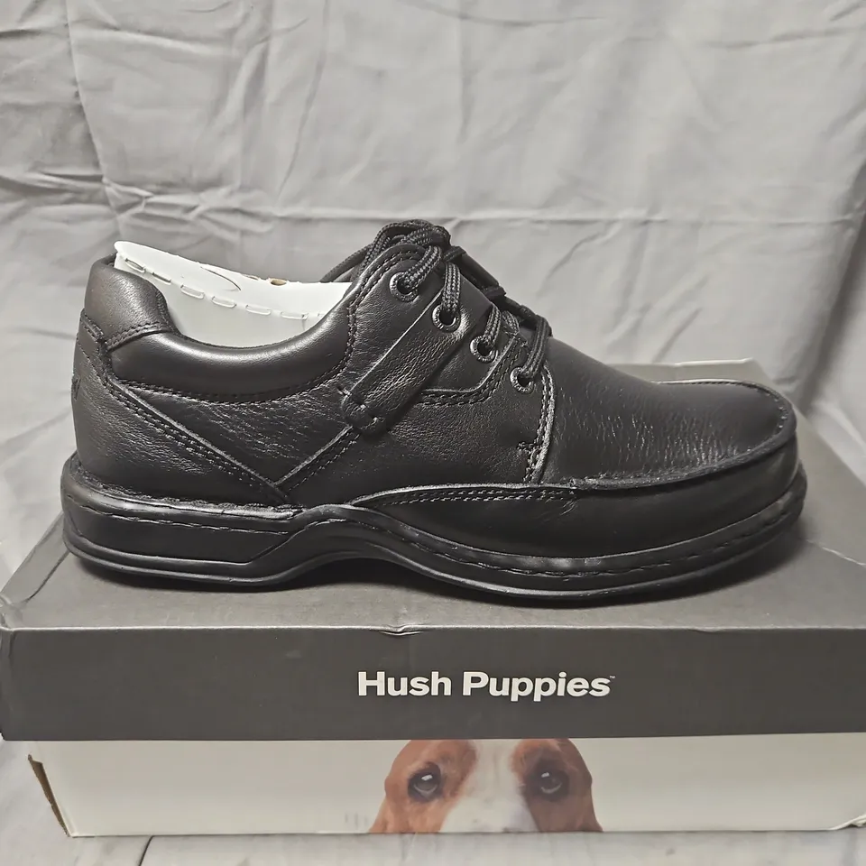 BOXED HUSH PUPPIES RANDALL II BLACK LEATHER SHOES – UK 7