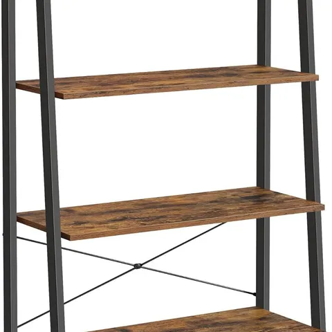 BOXED VASAGLE LADDER SHELF, 4-TIER BOOKSHELF, BOOKCASE, FOR LIVING ROOM, BEDROOM, KITCHEN, HOME OFFICE, INDUSTRIAL STYLE, STEEL FRAME, RUSTIC BROWN AND BLACK