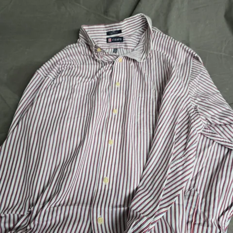CHAPS WRINKLE-FREE STRIPED SHIRT – WHITE WITH RED & NAVY, UK 18-18½ (34/35), XL