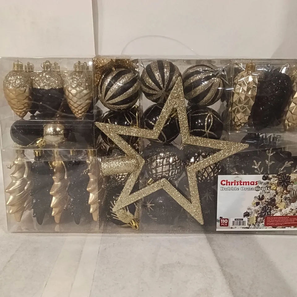 BOXED CHRISTMAS BAUBLE DECORATIONS SET – 110 PIECES