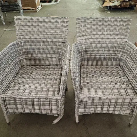 PAIR OF LIGHT GREY RATTAN EFFECT GARDEN CHAIRS
