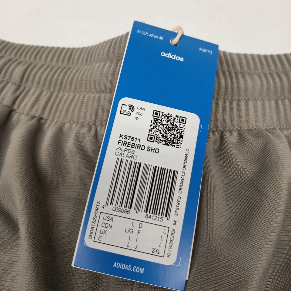 ADIDAS FIREBIRD SHORTS – GREY/KHAKI, 2XL – TAG ATTACHED