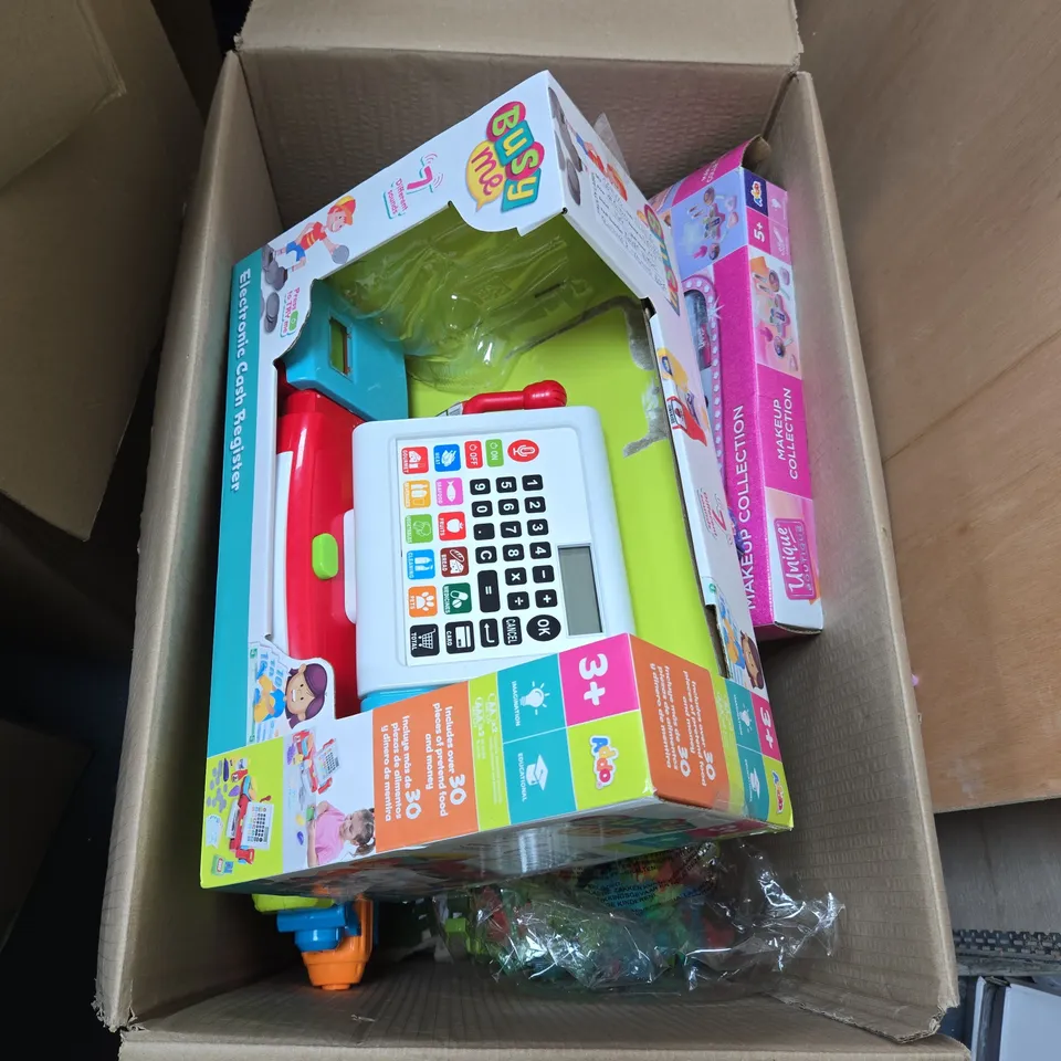 BOX OF APPROXIMATELY 10 ASSORTED TOYS INCLUDING BUY ME ELECTRONIC CASH REGISTER, CREATE YOUR OWN FAIRY LAND AND UNIQUE BOUTIQUE MAKEUP COLLECTION