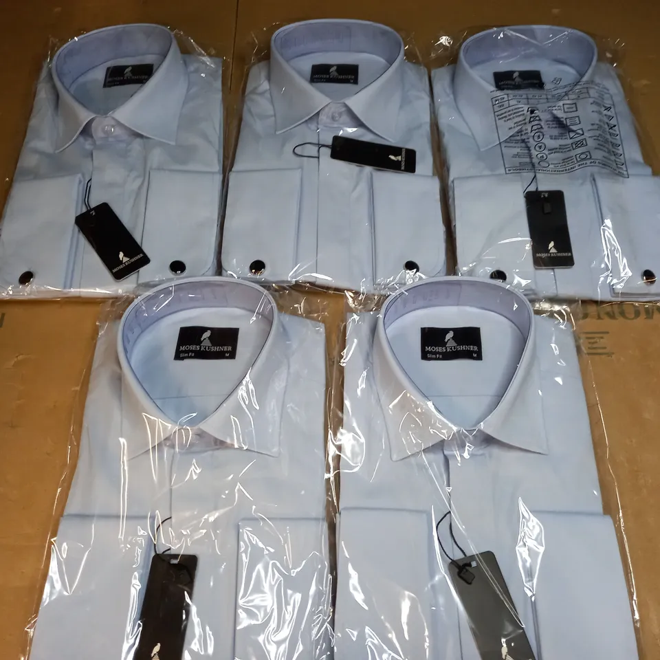 MOSES KUSHNER LOT OF 5 LONG SLEEVE SLIM FIT BUTTONED LIGHT BLUE SHIRTS - MEDIUM
