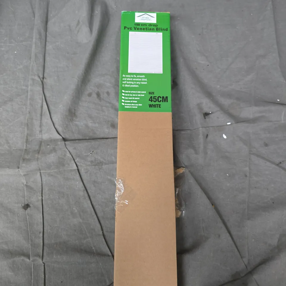 PVC VENETIAN BLIND – WHITE, 150CM DROP X 45CM WIDE – BOXED