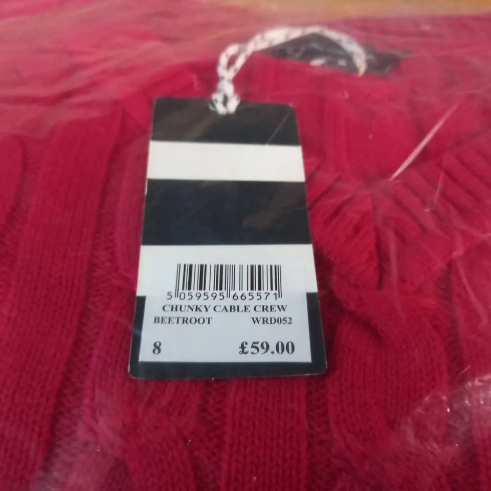 BAGGED CREW CLOTHING CHUNKY CABLE CREW JUMPER IN PINK - 8