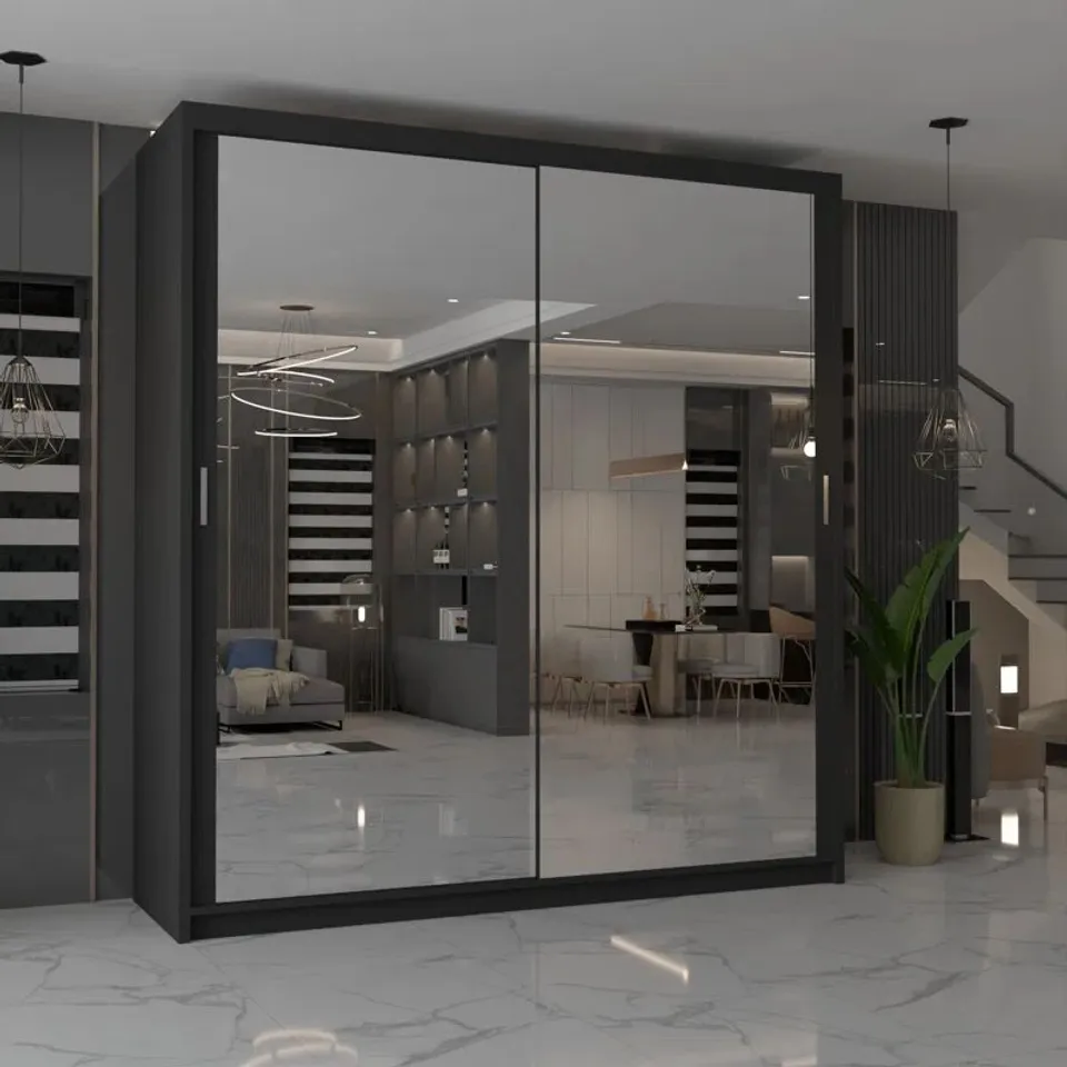 BOXED NYHAGEN 2 DOOR WARDROBE - BLACK (4 BOXES)