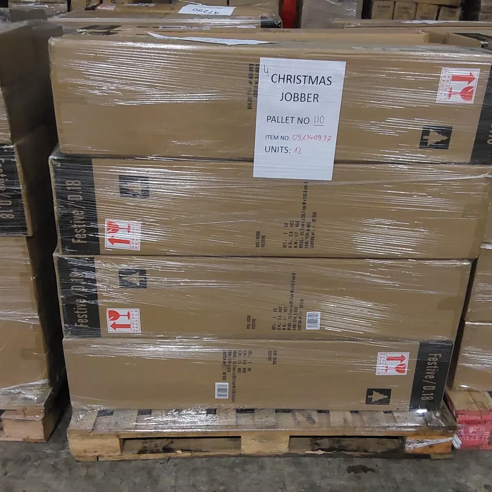 PALLET OF APPROXIMATELY 12 BOXES OF BRAND NEW 114CM GOLD TIPPED CHRISTMAS TREES