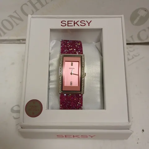 BOXED SEKSY BY SEKONDA LADIES STONE SET WATCH WITH STAINLESS STEEL BACK - JAPAN MOVEMENT.