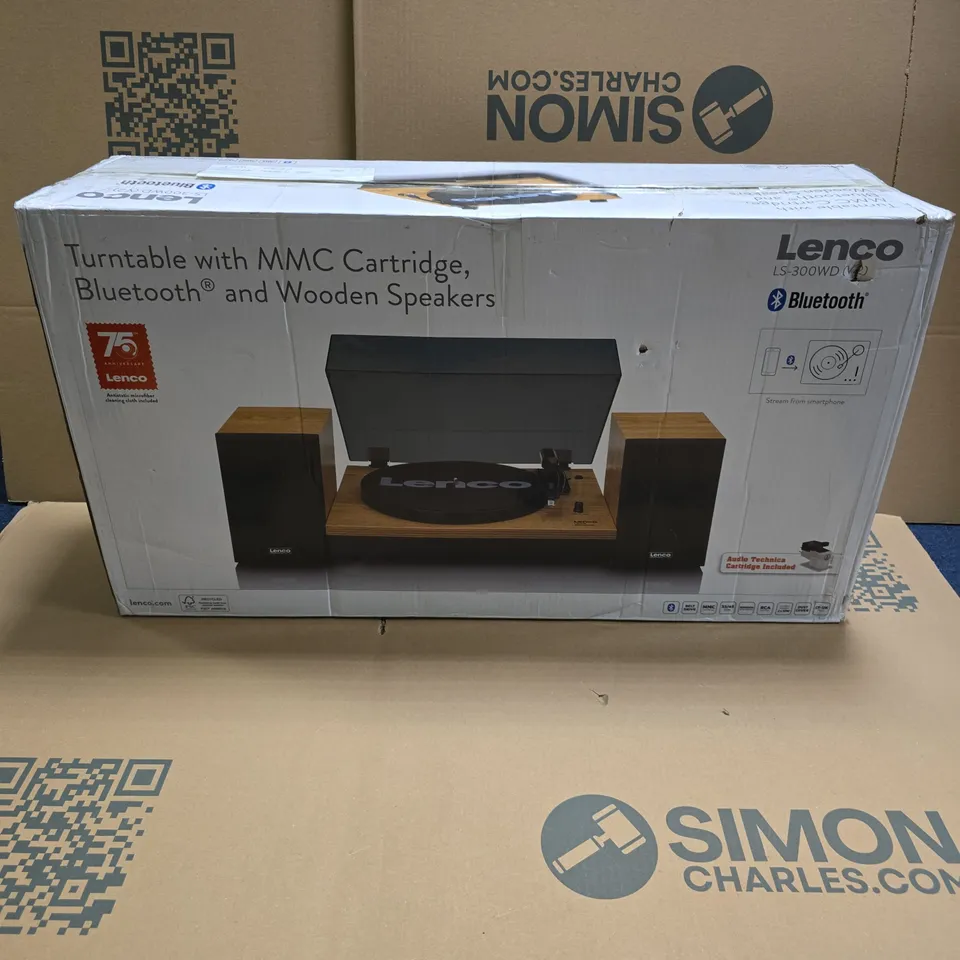 BOXED LENCO TURNTABLE WITH BLUETOOTH AND SPEAKERS - LS-300WD V2