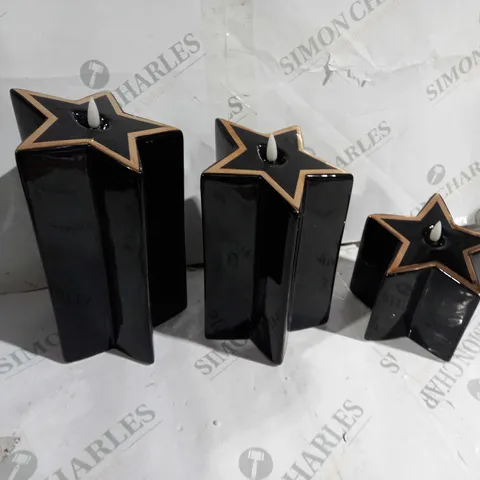 HOME REFLECTIONS PORCELAIN STAR PRE-LIT CANDLES SET OF 3 - BLACK