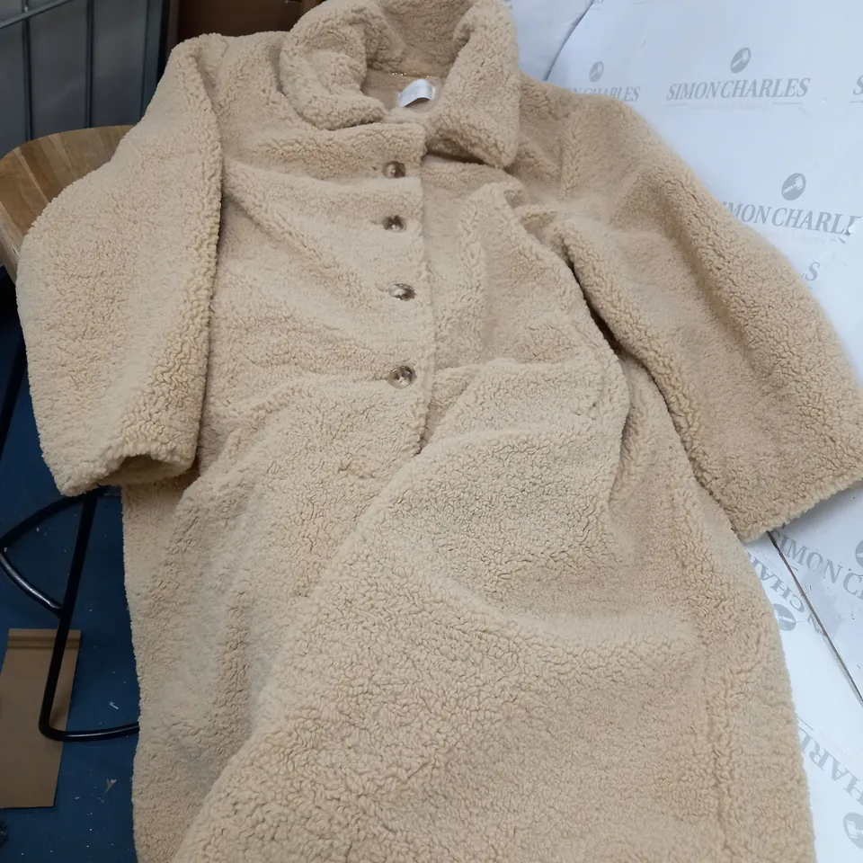 DANNII MINOGUE FAUX FUR BEIGE BUTTON COAT -  SIZE UNSPECIFIED 