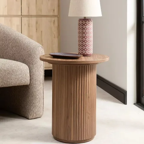 BOXED CARINA FULL ROUND SIDE TABLE - MID OAK (1 BOX)
