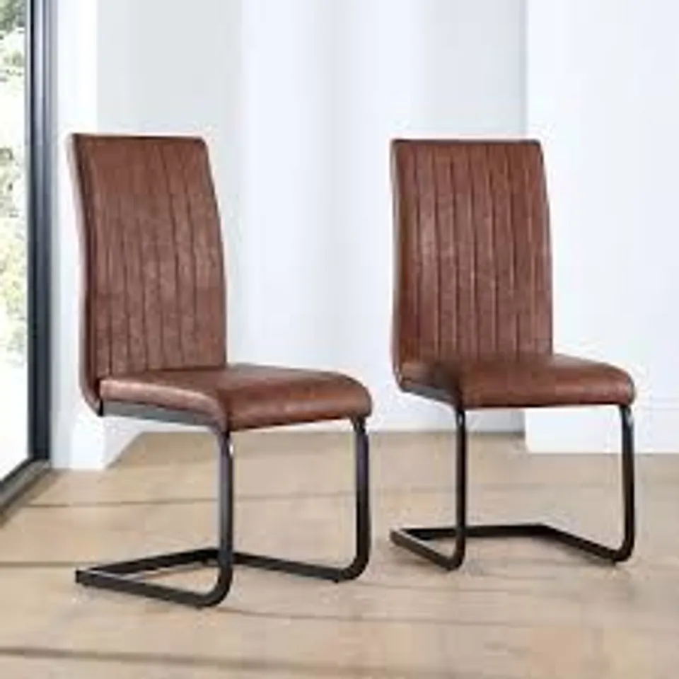 BOXED PERTH DINING CHAIR, TAN CLASSIC FAUX LEATHER & BLACK STEEL