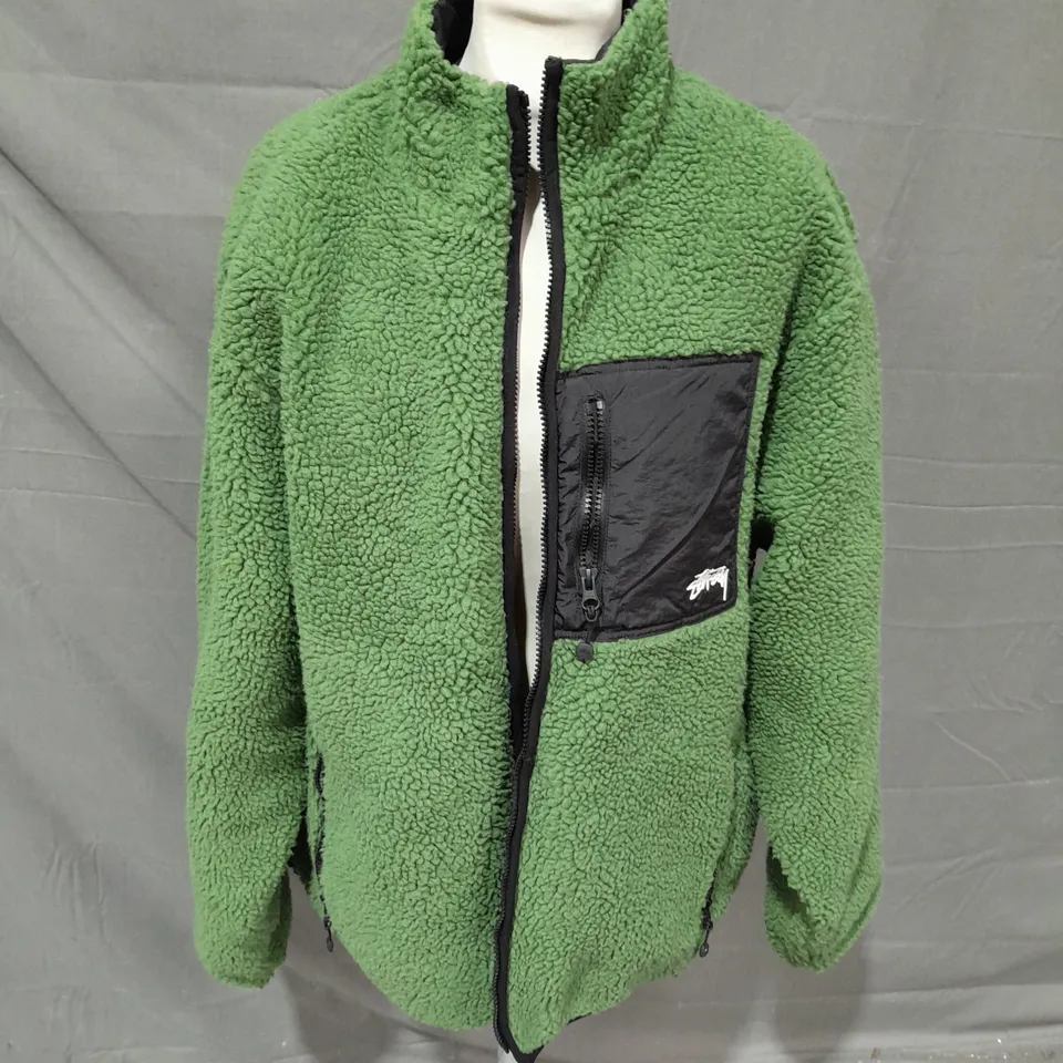 STUSSY KHAKI 8 BALL FLEECE JACKET - MEDIUM