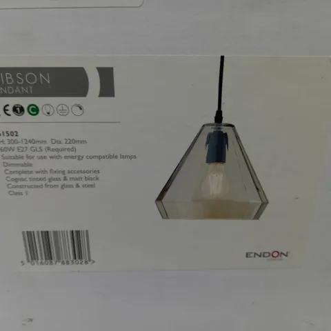 BOXED GIBSON PENDANT 1-LIGHT DOME PENDANT LIGHT IN MATT BLACK TINTED GLASS
