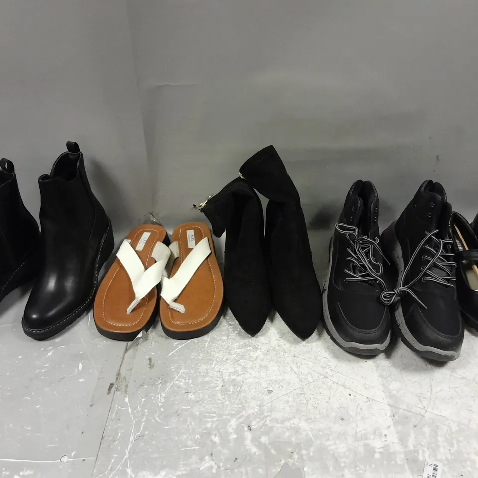 BOX OF APPROXIMATELY 15 PAIRS OF ASSORTED SHOES IN VARIOUS STYLES, COLOURS AND SIZES