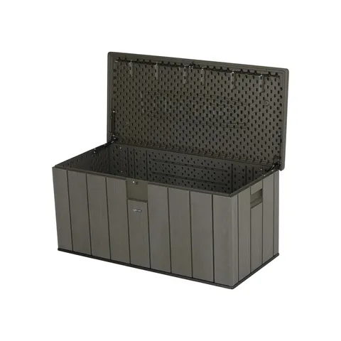 BOXED LIFETIME 151CM W 570L WATER RESISTANT PLASTIC LOCKABLE DECK BOX (1 BOX)