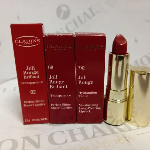 LOT OF 3 CLARINS JOLI ROUGE LIPSTICKS IN ASSORTED COLOURS