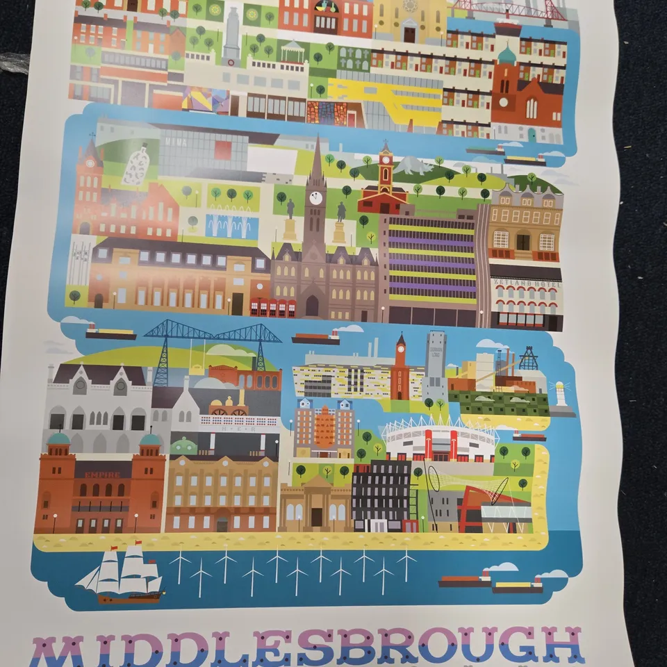 THREE ASSORTED MIDDLESBROUGH IRONOPOLIS SIGNED POSTERS BY SEAN SIMS (AFTER MASSIMO VIGNELLI)