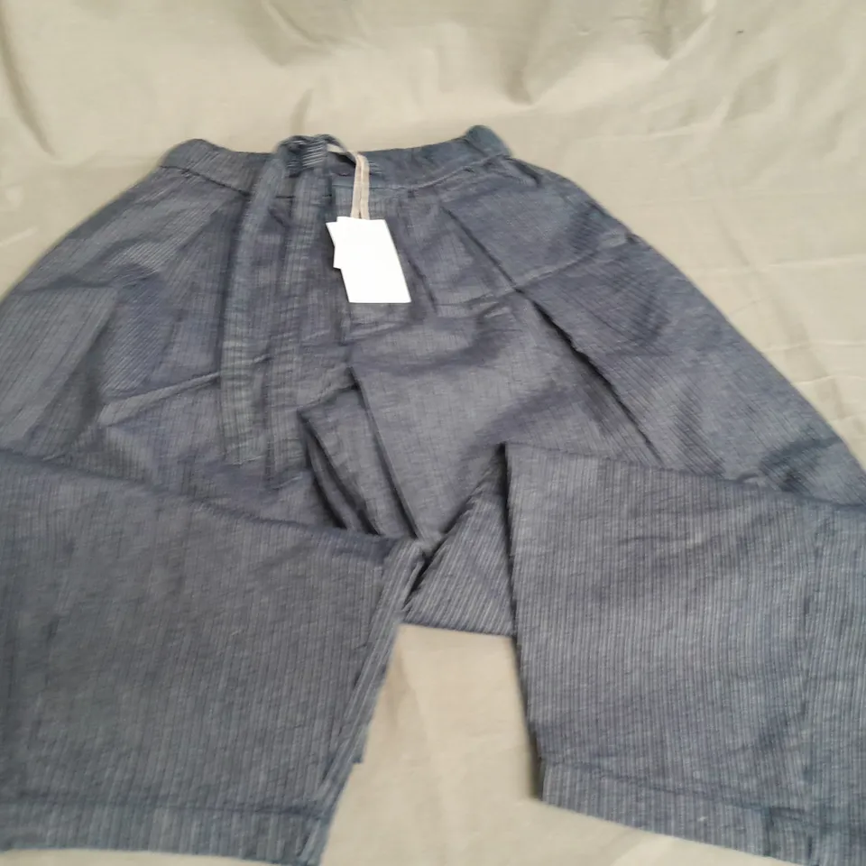 TOAST BRONWEN STRIPE COTTON TROUSERS IN NAVY/ECRU - M