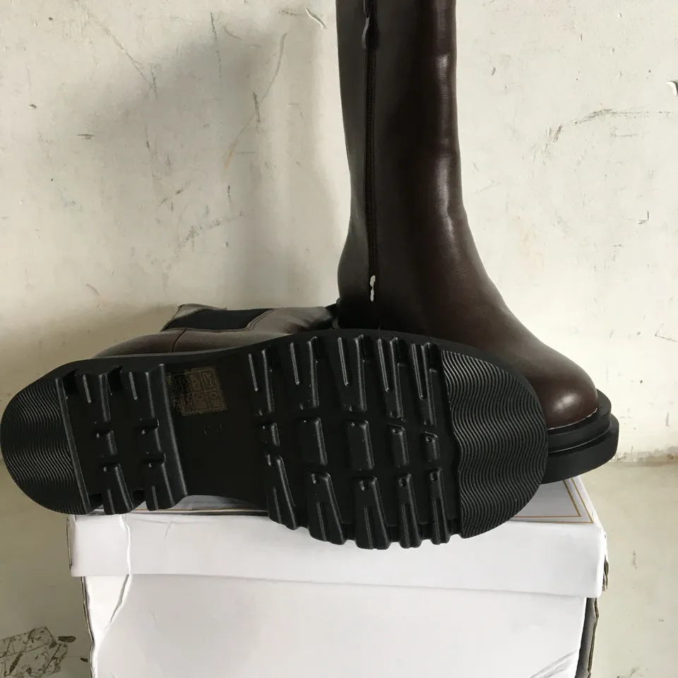 BOXED PAIR OF SIZE 37 JOIA BROWN FAUX LEATHER BOOTS