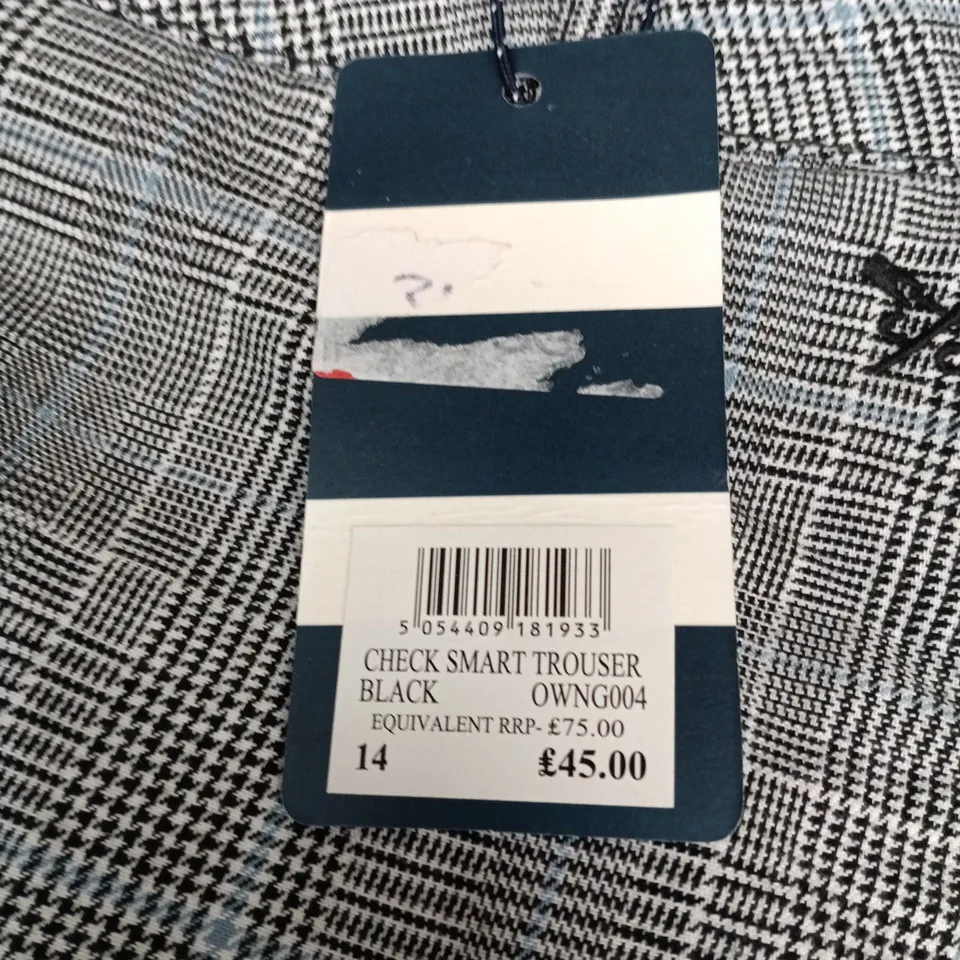 CREW CLOTHING COMPANY CHECK SMART TROUSER – BLACK CHECK, UK 14