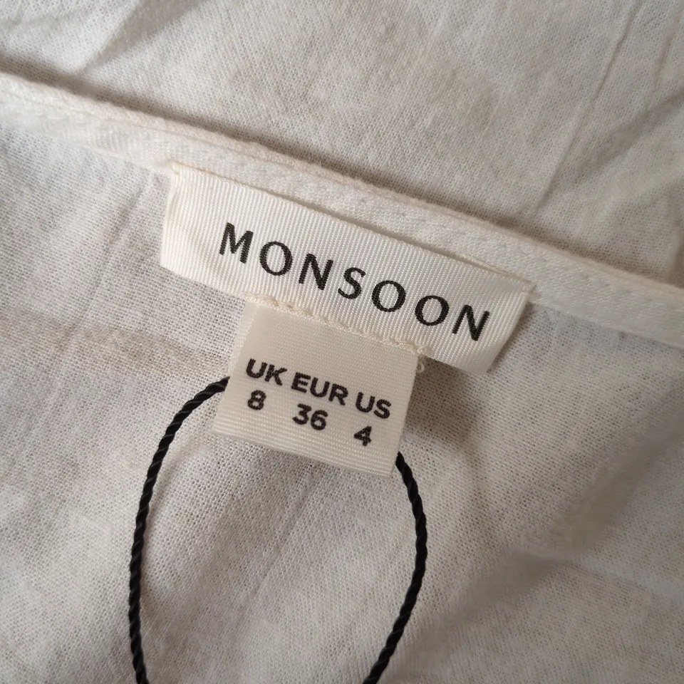 MONSOON WHITE LACE-TRIM BLOUSE, UK 8