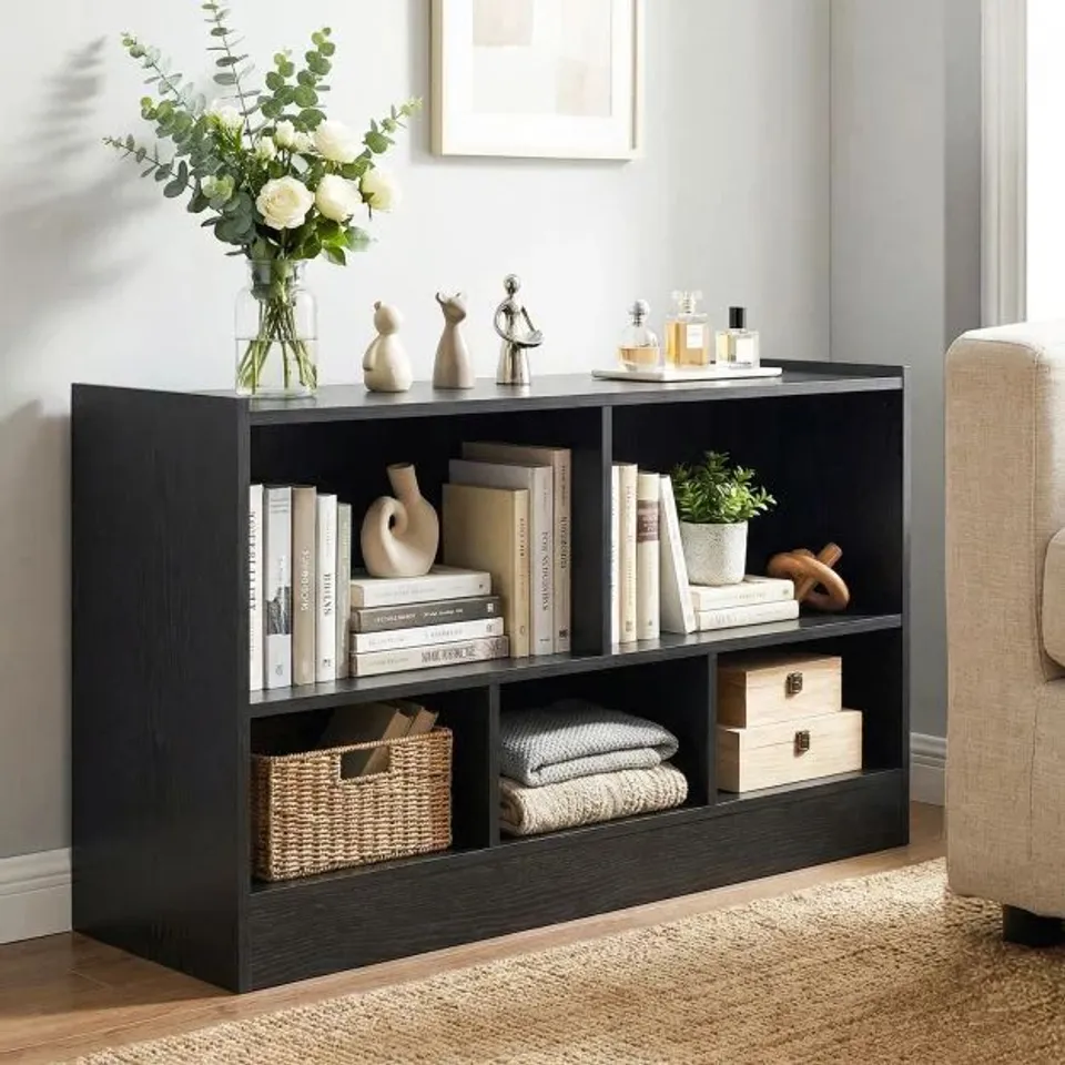 BOXED 2-TIER WOODEN KIDS BOOKCASE WITH 5 COMPARTMENTS