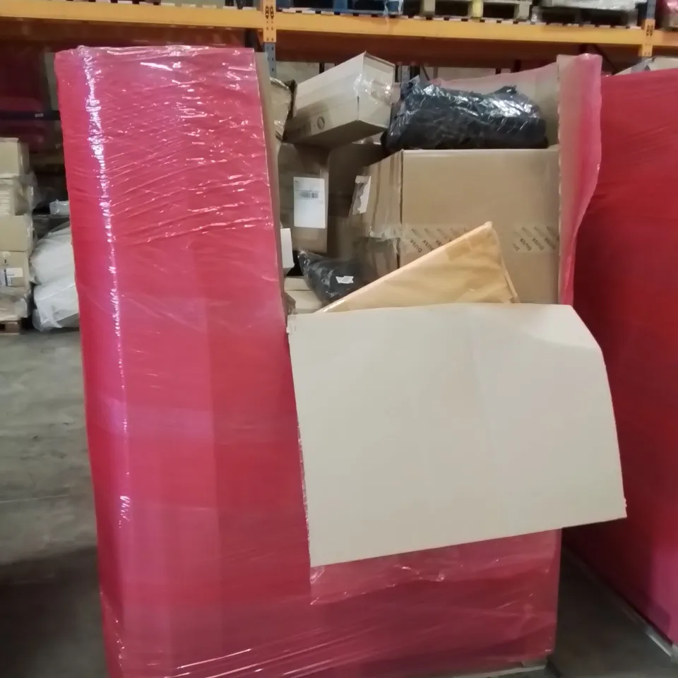 PALLET OF ASSORTED HOUSEHOLD GOODS AND PRODUCTS TO INCLUDE; INDOOR INSECT KILLERS, GARDEN SPRINKLERS, BOXED FURNITURE ETC 
