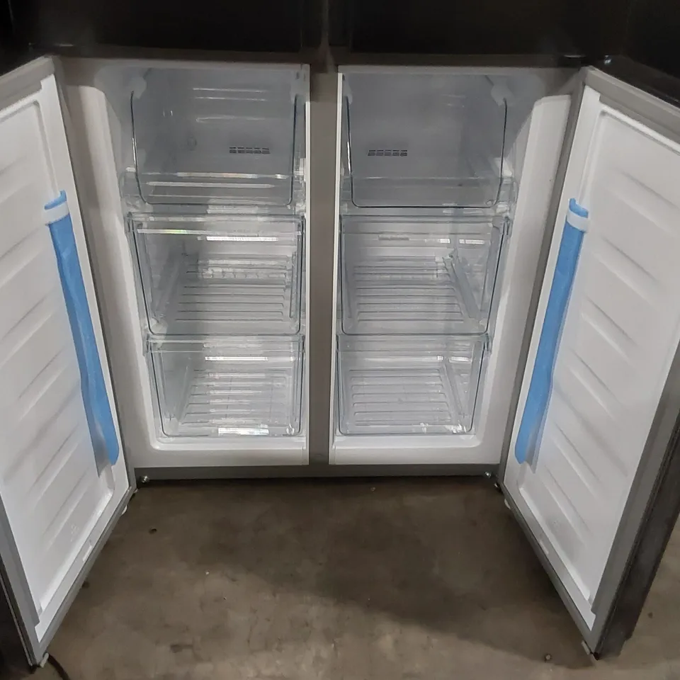 FRIDGEMASTER MQ79394EB FREESTANDING AMERICAN 4 DOOR FRIDGE FREEZER 427L, TOTAL NO FROST, INVERTER COMPRESSOR, BLACK, 64.3D X 79.4W X 181.6H cm