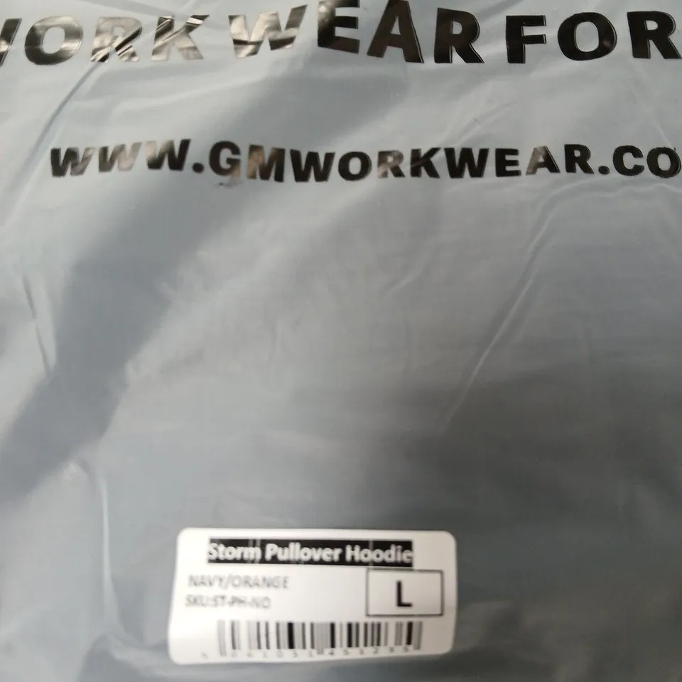 GM WORKWEAR STORM PULLOVER HOODIE – NAVY/ORANGE, UK SIZE L