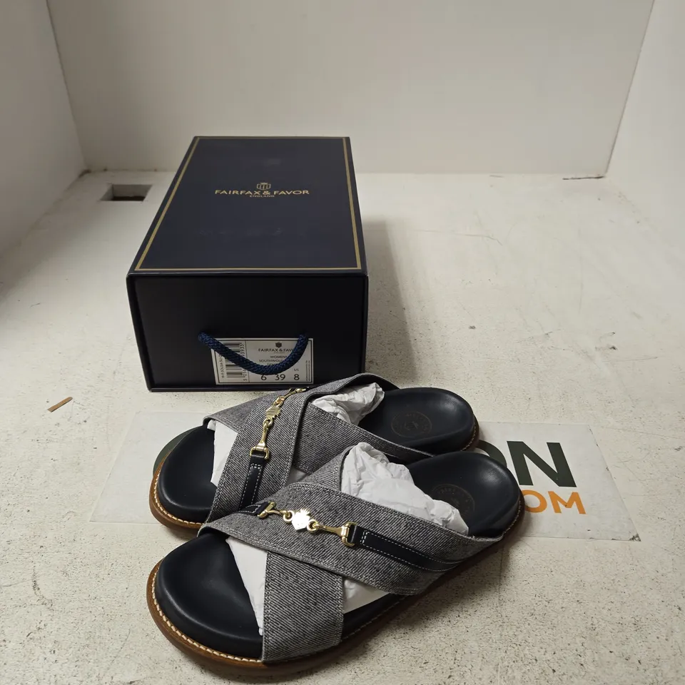 FAIRFAX & FAVOR WOMEN'S SOUTHWOLD SANDAL – DENIM SUEDE, UK 6 (EU 39, US 8) – BOXED