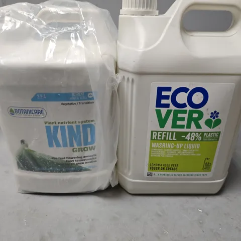 APPROXIMATELY 4 ASSORTED LIQUIDS TO INCLUDE :  ECO VER WASHING UP LIQUID , BOTANICARE KIND GROW PLANT NUTIENT SYSTEM 