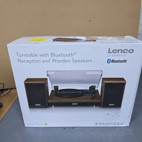 LENCO TURNTABLE WITH BLUETOOTH RECEPTION AND WOODEN SPEAKERS – BOXED (LS-100WD V2)