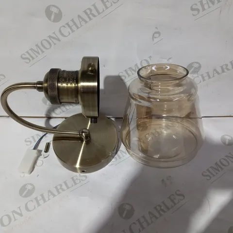 BOXED CURTIS ANTIQUE BRASS & CHAMPAGNE GLASS WALL LIGHT (COLLECTION ONLY)