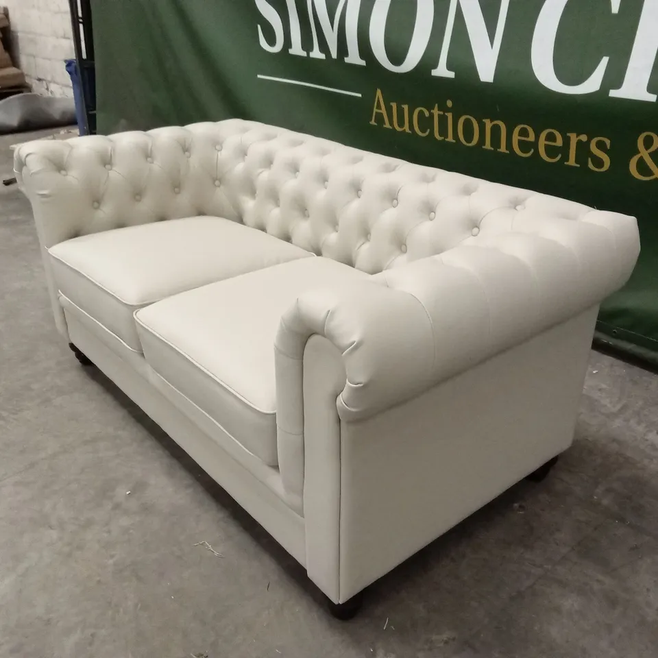 HAMPTON 2 SEATER CHESTERFIELD SOFA, IVORY CLASSIC FAUX LEATHER