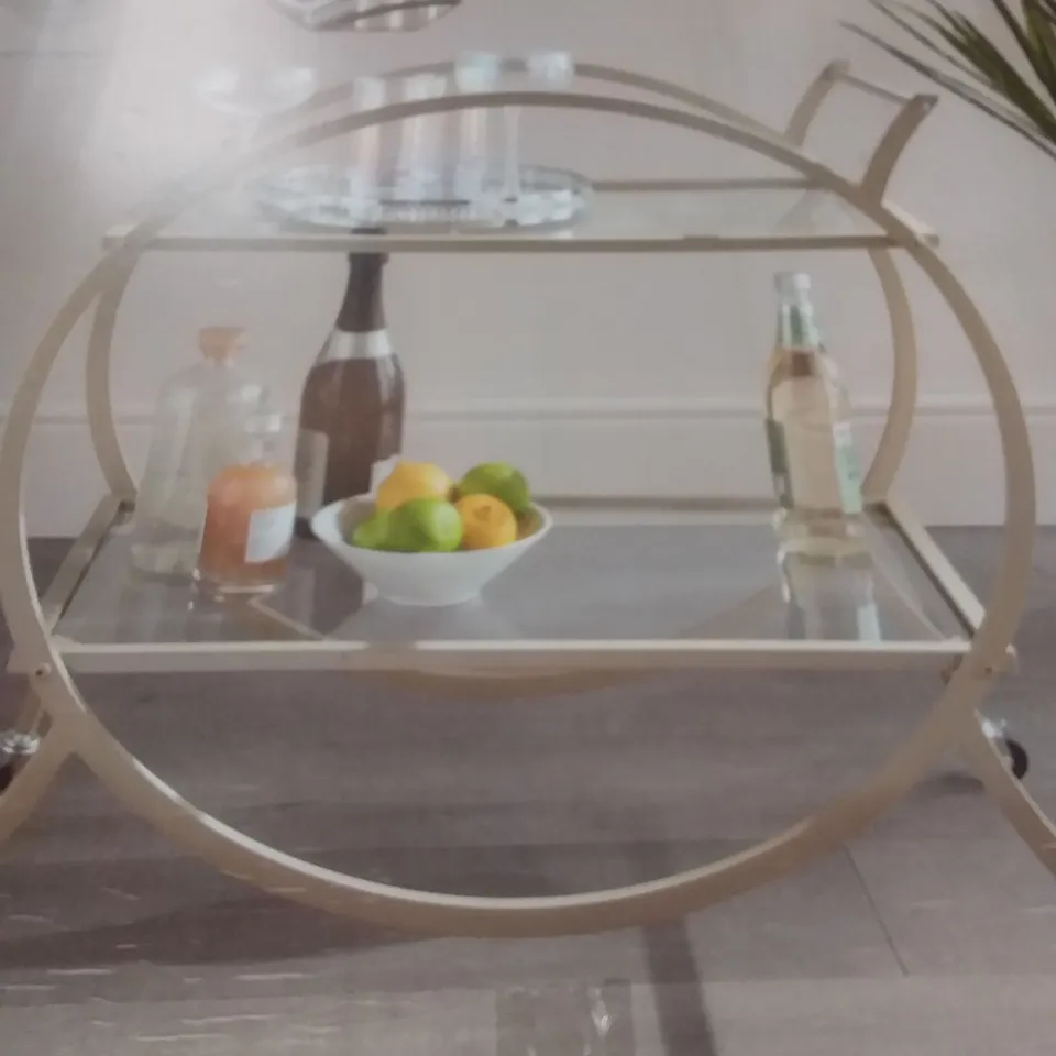 GEORGE HOME DRINKS TROLLEY WITH GLASS SHELVING AND GOLD AFFECT FRAME 