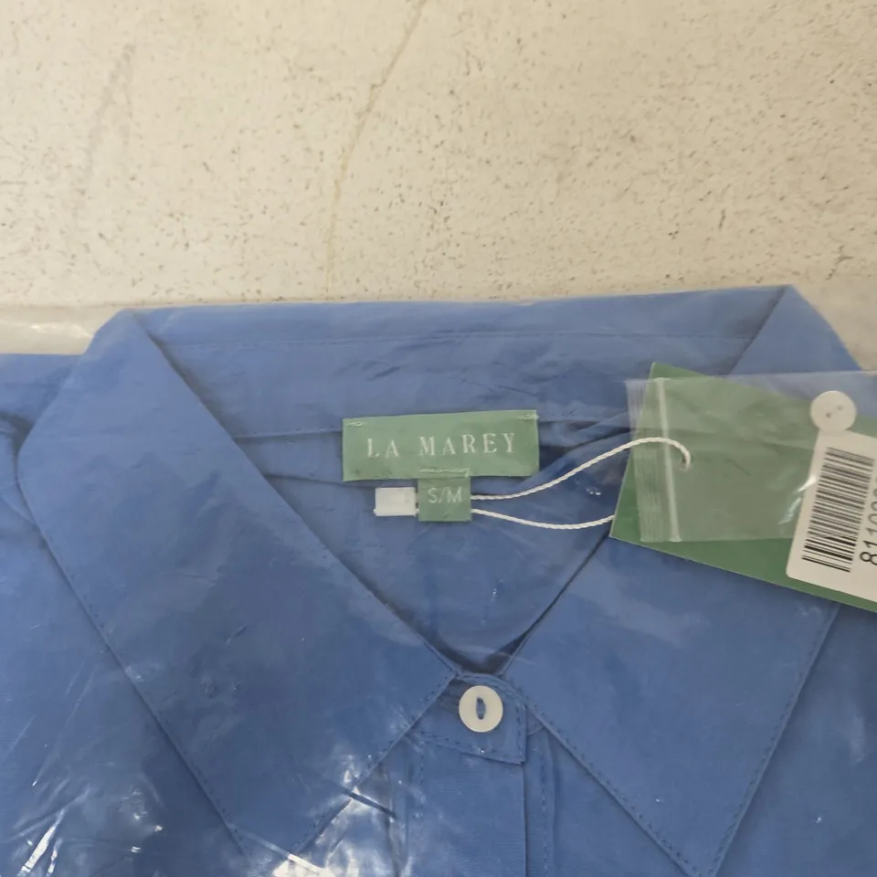 BAGGED LA MAREY BLUE SHIRT – BUTTON FRONT, SIZE S/M (UK SMALL)